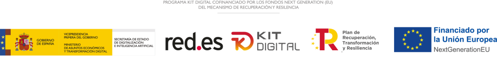 Logotipos de las instituciones que participan y financian el kit digital: financiado por la unión europea - next generacion, vicepresidencia primera del gobierno - ministerio de asuntos económicos y transformación digital, red.es - kit digital y plan de recuperación, transformación y resiliencia del Gobierno de España